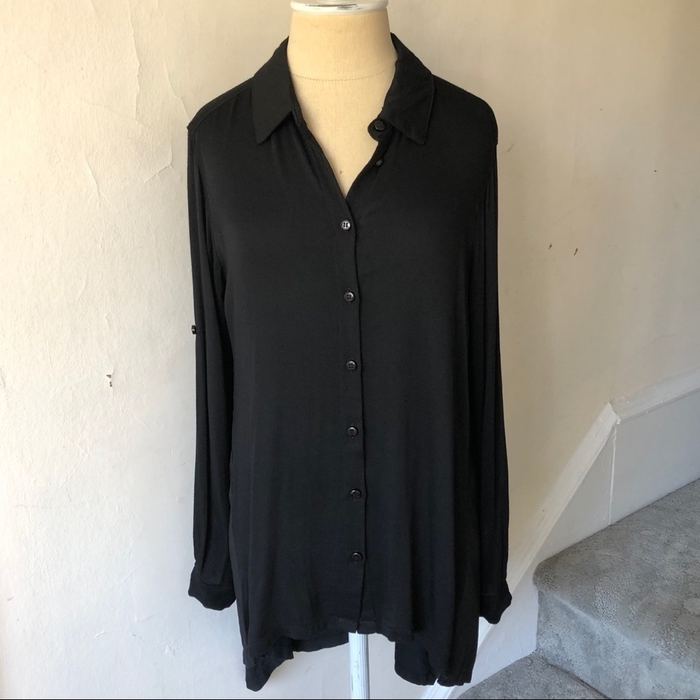 STARK X Black Mixed Media Button Down Long Sleeve How Low Shirt EUC Size XS